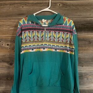 Colorful Patterned Teal Hoodie